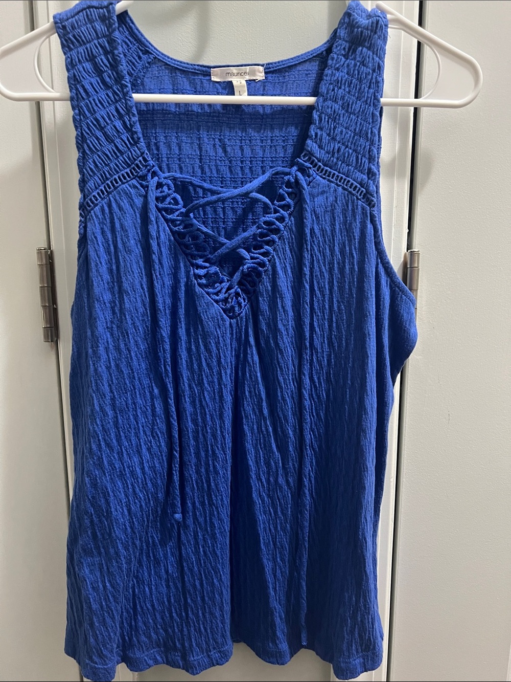 Maurices Cobalt Blue Smocked Lace-Up Tank Top